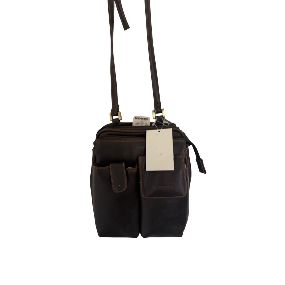 Rosetti Brown Crossbody Bag Multi Pocket Organizer‎ Purse Faux Leather new